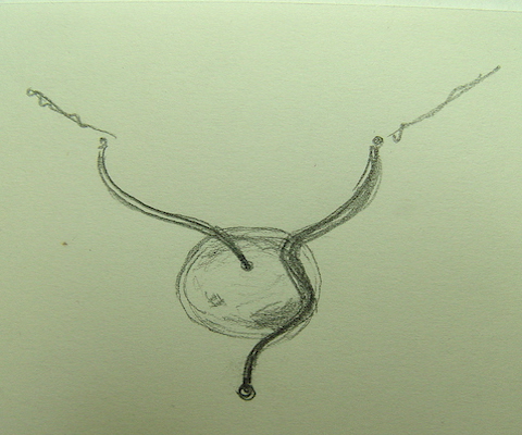 Skizze: Goldcollier mit Brillanten und Perlen